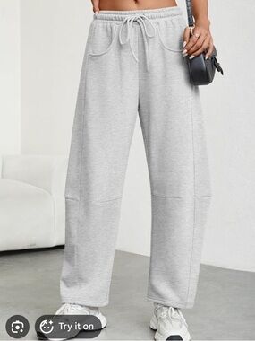 Light Gray Drawstring Wide-Leg Sweatpants